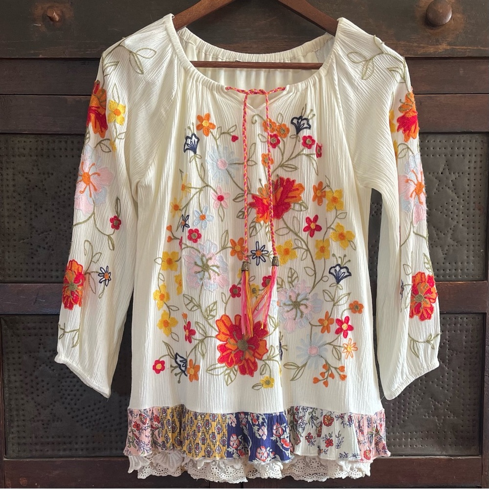 John Mark Embroidered Flower Shirt